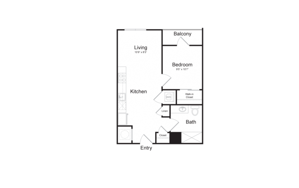 A1 - 1 bedroom floorplan layout with 1 bath and 532 square feet.