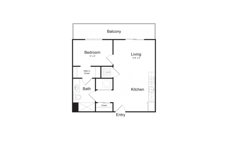 A2 - 1 bedroom floorplan layout with 1 bath and 555 square feet.