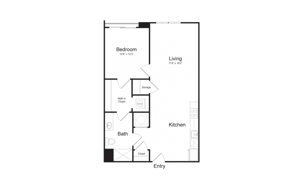 A20 - 1 bedroom floorplan layout with 1 bath and 738 square feet.