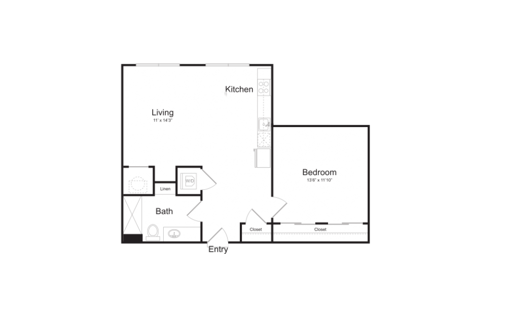 A23 - 1 bedroom floorplan layout with 1 bath and 745 square feet.