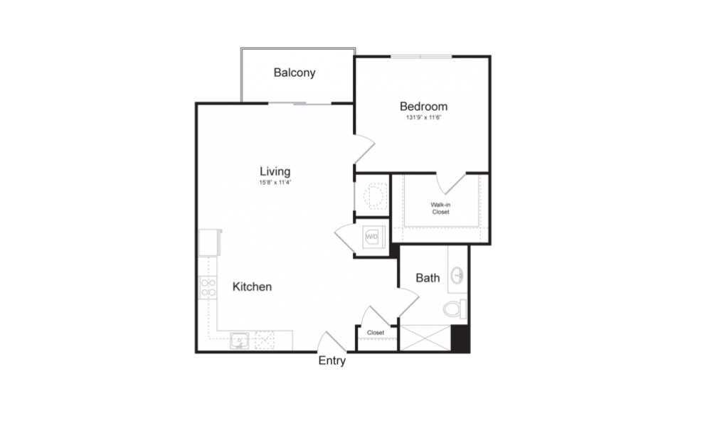 A27 - 1 bedroom floorplan layout with 1 bath and 765 square feet.