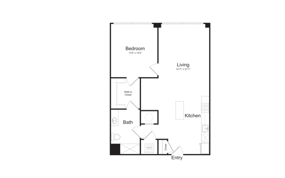 A31 - 1 bedroom floorplan layout with 1 bath and 821 square feet.