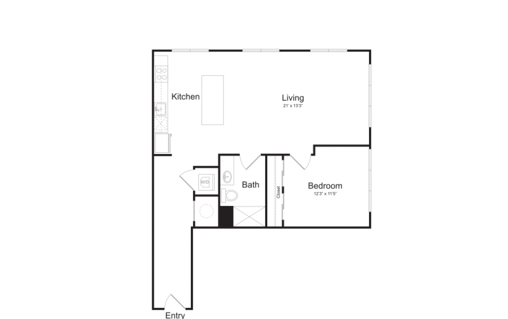 A33 - 1 bedroom floorplan layout with 1 bath and 840 square feet.