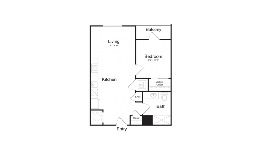 A4 - 1 bedroom floorplan layout with 1 bath and 584 square feet.