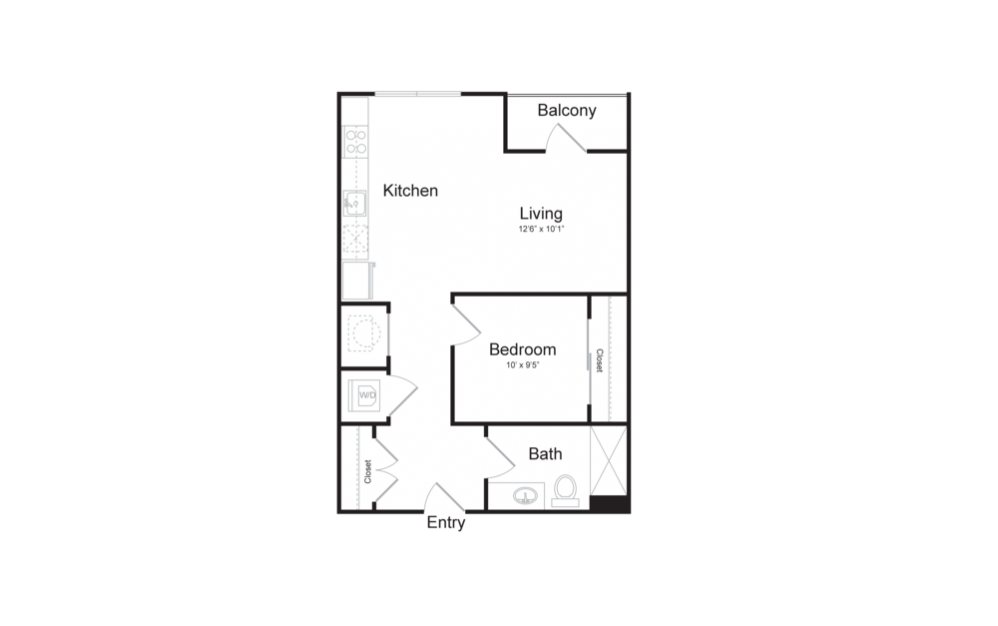 A5 - 1 bedroom floorplan layout with 1 bath and 585 square feet.