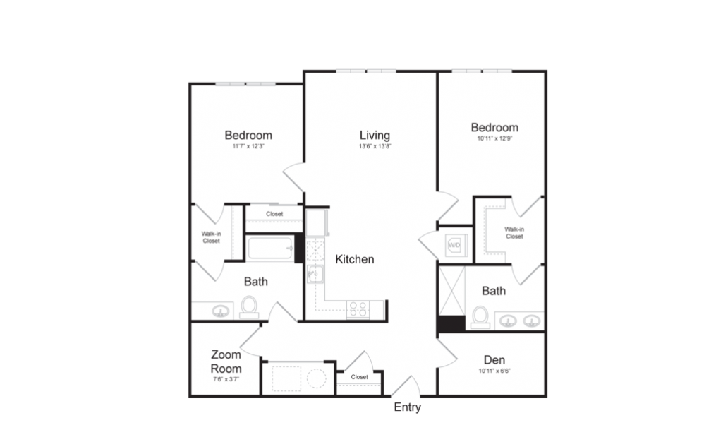 C10 - 2 bedroom floorplan layout with 2 baths and 1200 square feet.