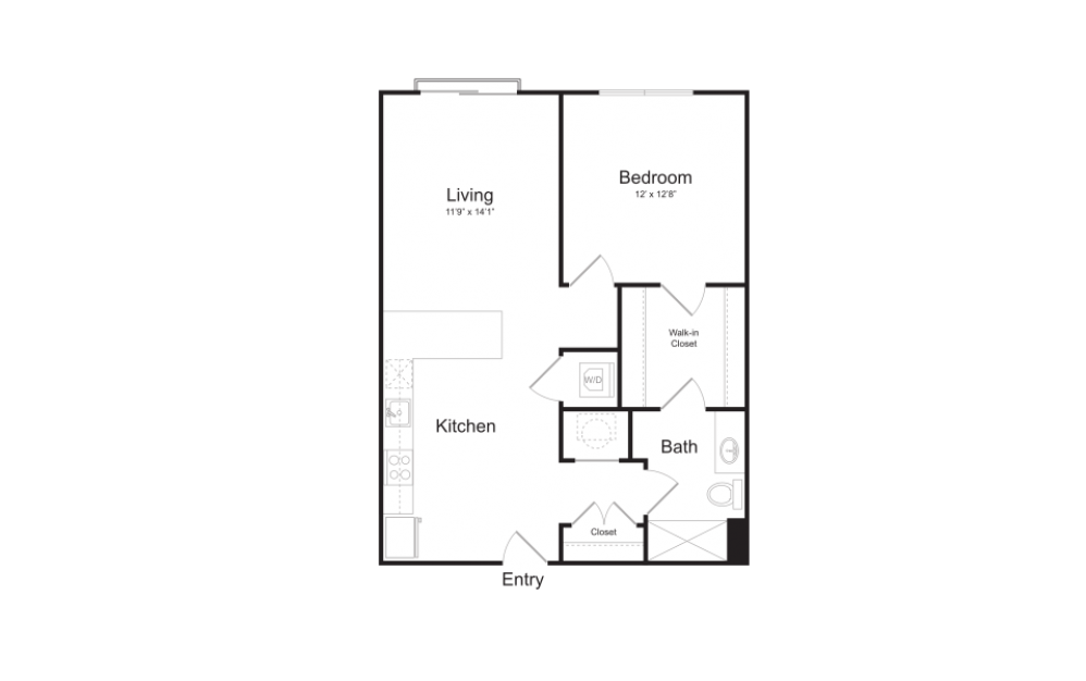 A22 - 1 bedroom floorplan layout with 1 bath and 742 square feet.